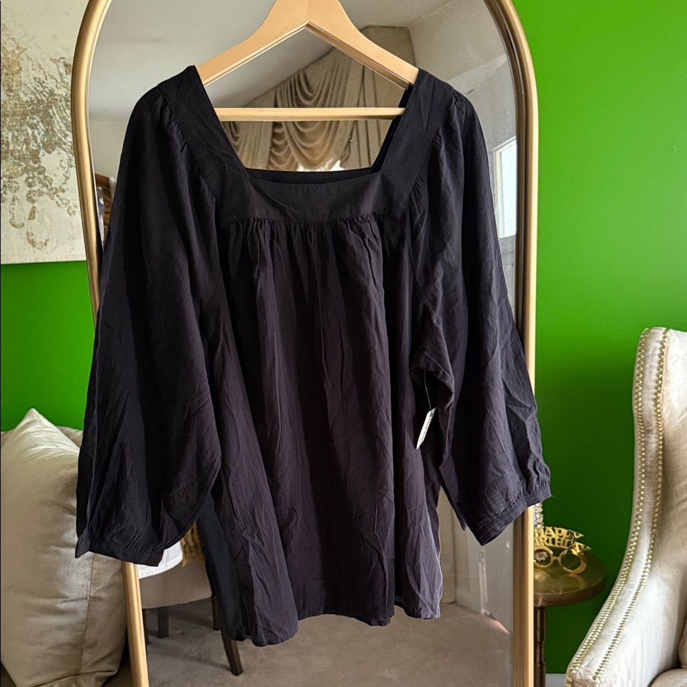 Black Blouse with Square Neckline